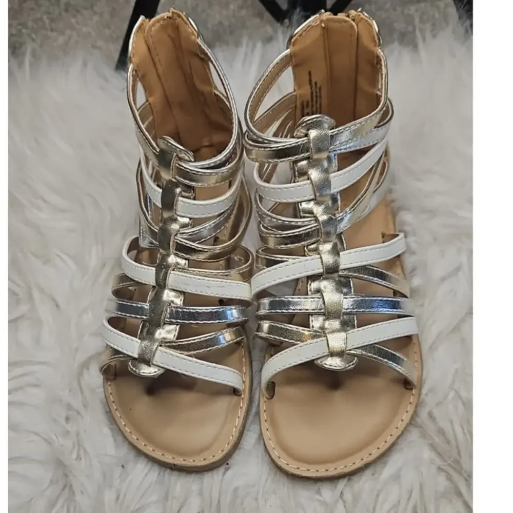 Tucker + Tate  Girls  Gladiator Sandals - Gold/Silver/White - Size 13M - Picture 3 of 7